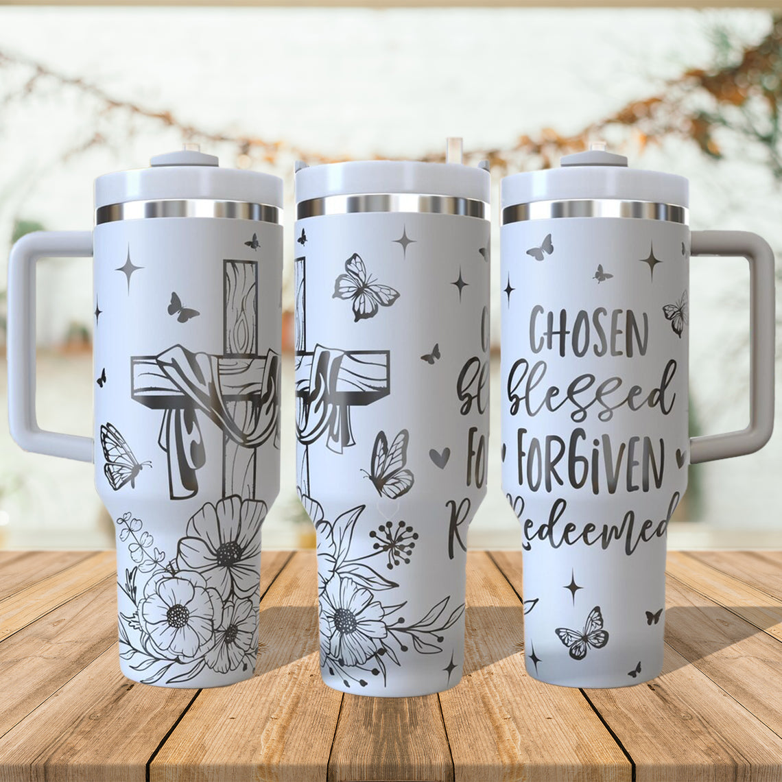 Christian Tumbler 30oz/40oz, Faith Religious Tumbler With Handle, Jesus Laser Engraved Tumbler, LAF09